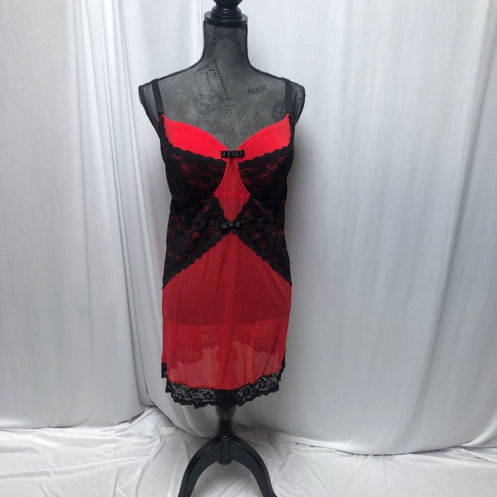Smart Sexy Lingerie Size 38D Red Black Sheer Lace Babydoll Intimates Sleepwear